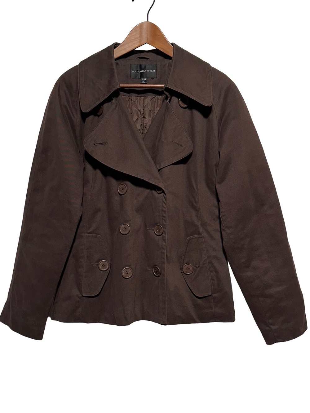 Fairweather Womens L Brown Double Breasted Short Trench Jacket Cotton